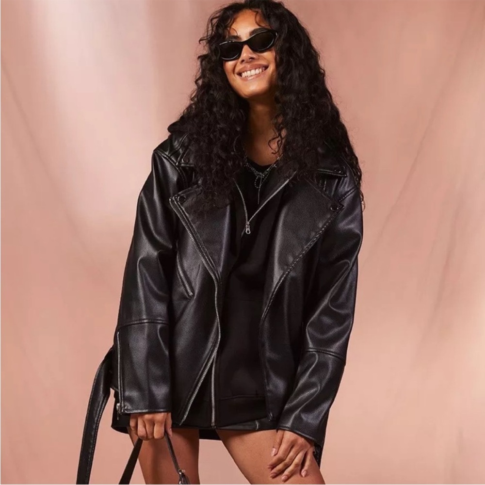 Boohoo Black Faux Leather Biker Jacket